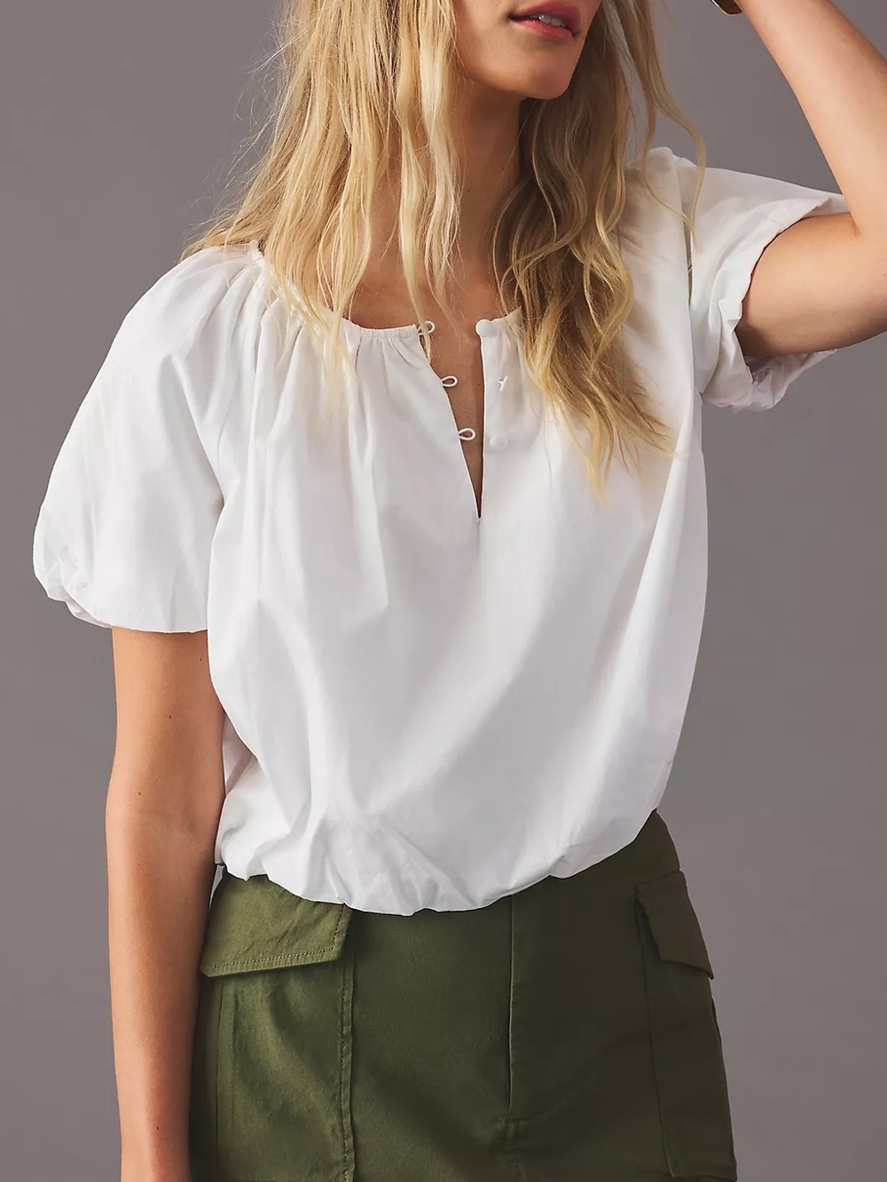 by Anthropologie Peasant Blouse Top Size Medium Puffed Sleeve Cropped White NWOT
